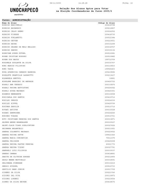 RelaÃ§Ã£o dos Alunos Aptos para Votar na EleiÃ§Ã£o Coordenadores de ...