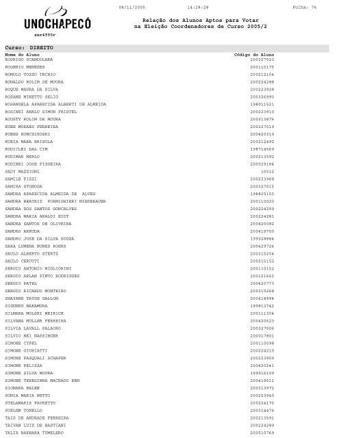 RelaÃ§Ã£o dos Alunos Aptos para Votar na EleiÃ§Ã£o Coordenadores de ...