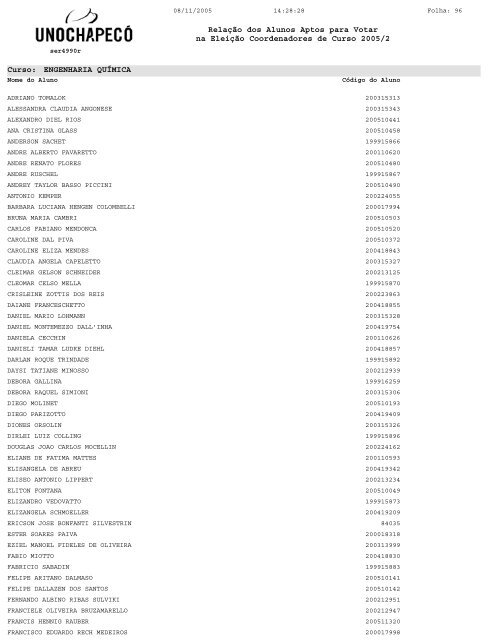 RelaÃ§Ã£o dos Alunos Aptos para Votar na EleiÃ§Ã£o Coordenadores de ...
