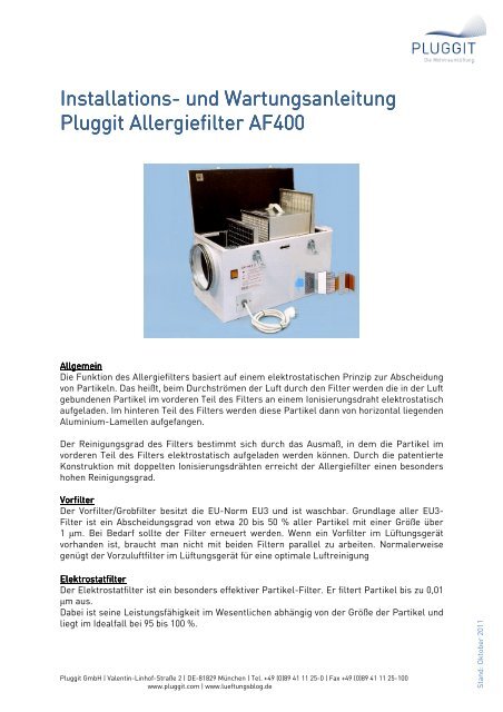 BIA- Betriebs und Installationsanleitung AF400 - Pluggit