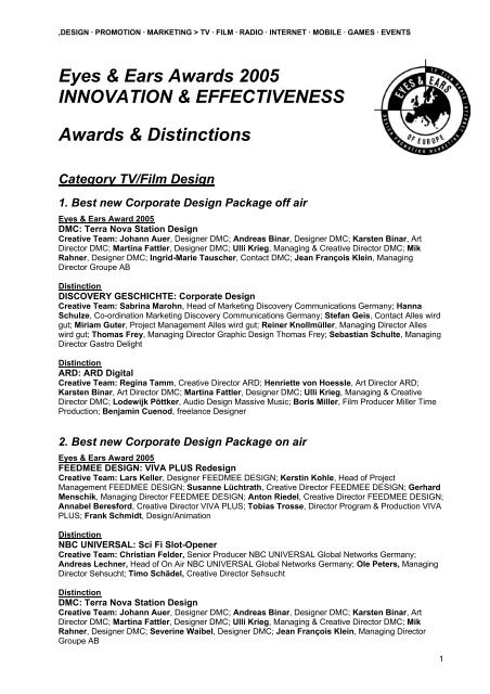 Eyes & Ears Awards 2005 INNOVATION  & EFFECTIVENESS - EEOFE