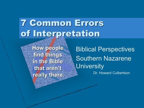 Common Errors of Biblical interpretation - Southern Nazarene ...