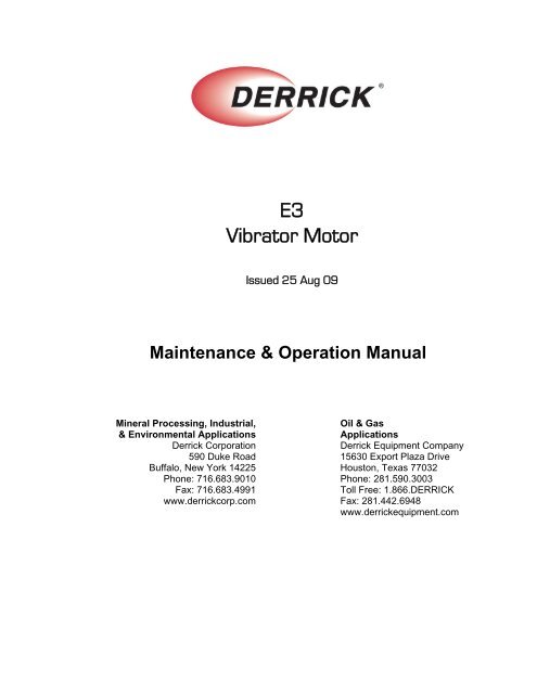 E3 Vibrator Motor - Derrick Corporation