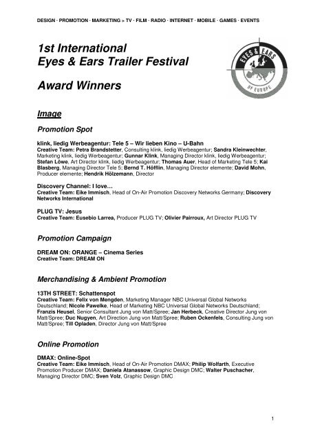 1st International Eyes & Ears Trailer Festival Award Winners - EEOFE