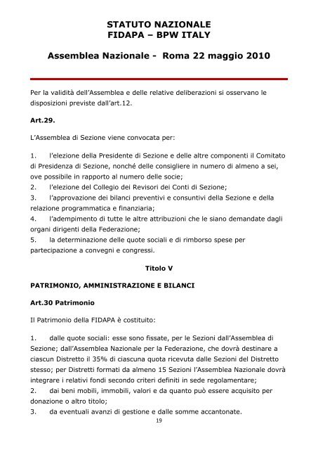 STATUTO NAZIONALE FIDAPA â BPW ITALY Assemblea Nazionale ...