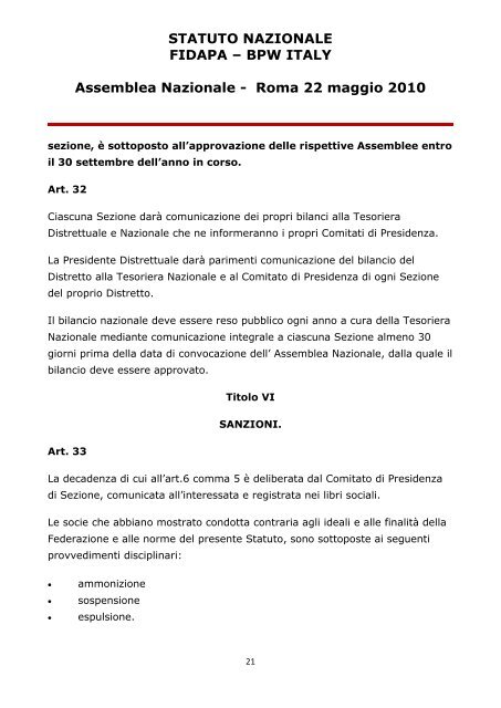 STATUTO NAZIONALE FIDAPA â BPW ITALY Assemblea Nazionale ...