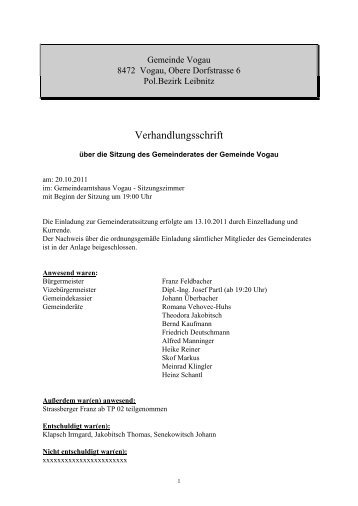 Sitzung vom 20.10.2011 - Vogau