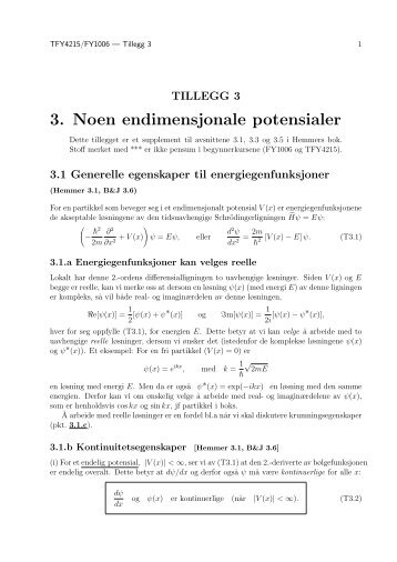 3. Noen endimensjonale potensialer - ntnu.no