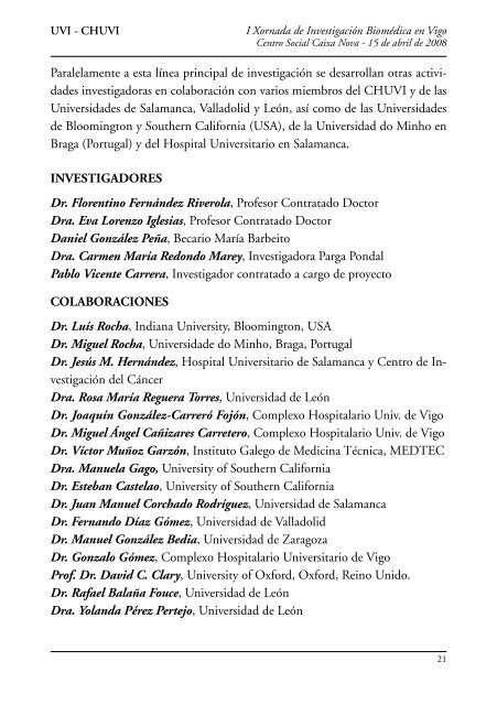 Libro de la jornada - Complexo Hospitalario Universitario de Vigo