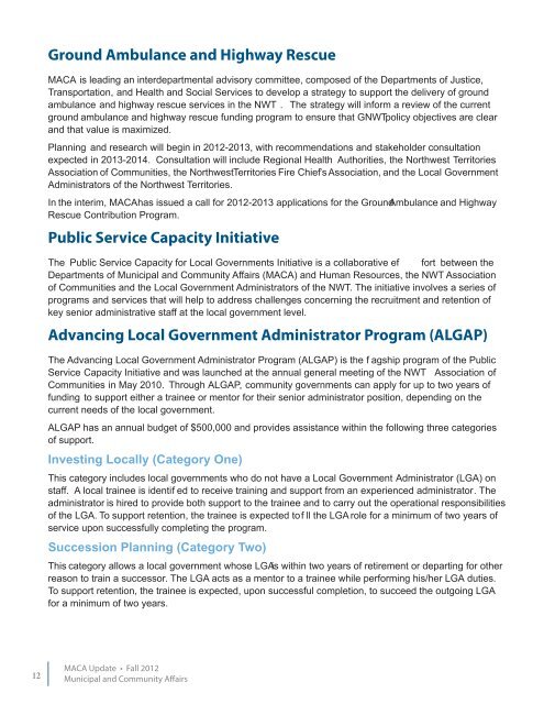 MACA Update 2012 - Department of Municipal and Community ...