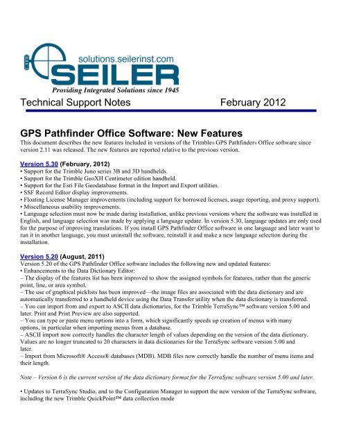 Technical Support Notes February 2012 GPS Pathfinder Office - Seiler