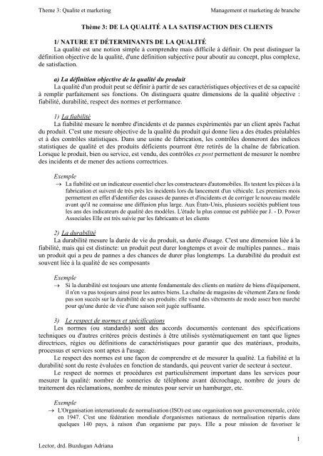 Theme 3 De La Qualite A La Satisfaction Des Clients 1