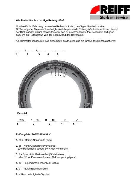 Notizzettel für die passende Reifengröße (PDF) - REIFF Reifen und ...