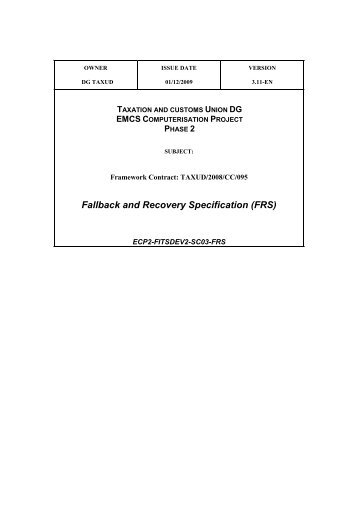 Fallback and Recovery Specification (FRS)