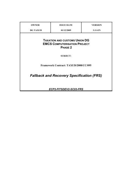 Fallback and Recovery Specification (FRS)