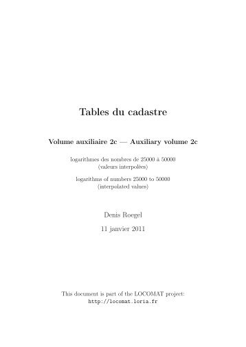 Tables du cadastre - LOCOMAT: The LORIA COLLECTION of ...