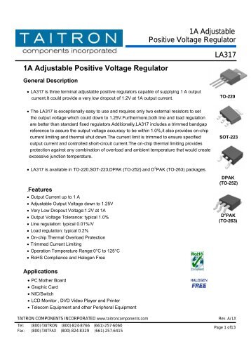 LA317 1A Adjustable Positive Voltage Regulator 1A Adjustable ...