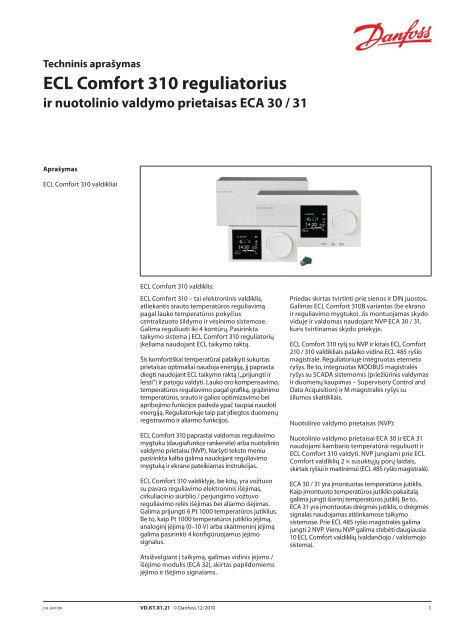 ECL Comfort 310 reguliatorius ir nuotolinio valdymo ... - Danfoss