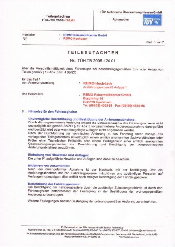 TEILEGUTACHTEN Nr.: TüH-TB 2oos -126.01 - Reimo