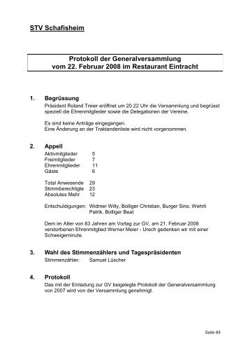 STV Schafisheim Protokoll der Generalversammlung vom 22 ...