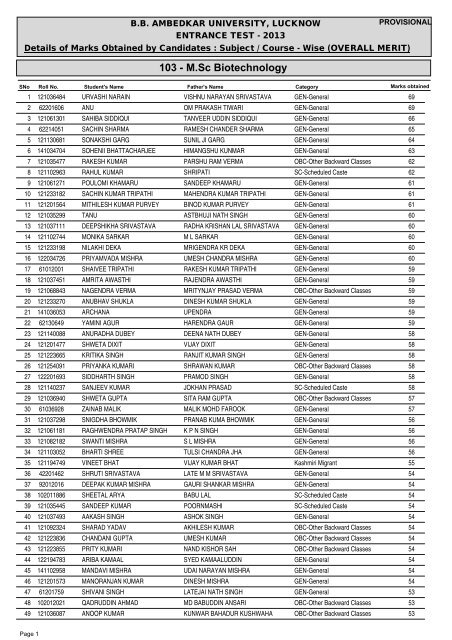 103 - M.Sc Biotechnology - Bbau.ac.in