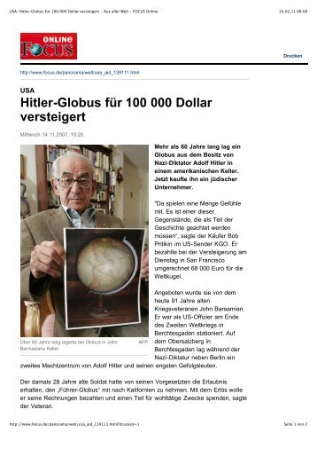 USA: Hitler-Globus für 100 000 Dollar versteigert - Aus aller Welt ...