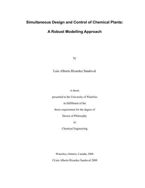 Simultaneous Design and Control of Chemical Plants: A Robust ...