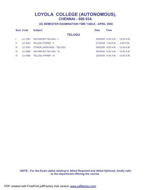 chennai - 600 034. - Loyola College