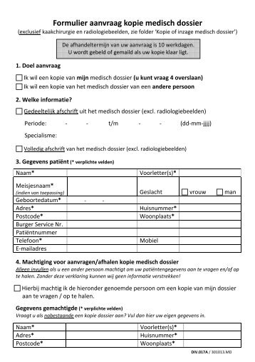 Formulier aanvraag kopie medisch dossier - IJsselland Ziekenhuis