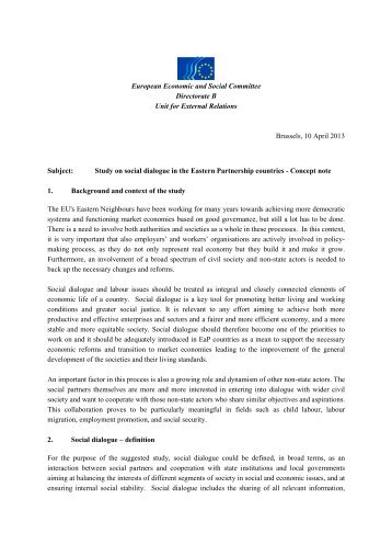 Concept note for a study on social dialogue in the EaP countries