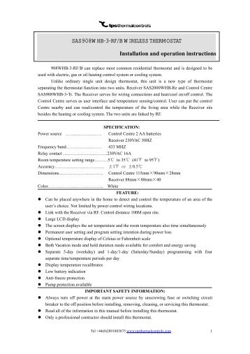 Installation And Operation Instructions - Home :: TPS Thermal Controls