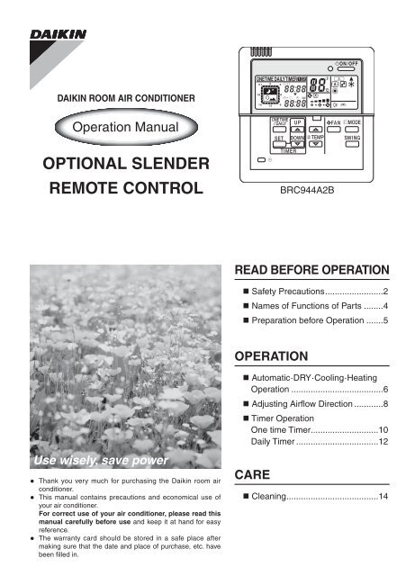 Optional Slender Remote Control Daikin