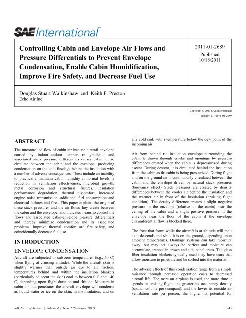 Controlling Cabin And Envelope Air Flows And Pressure