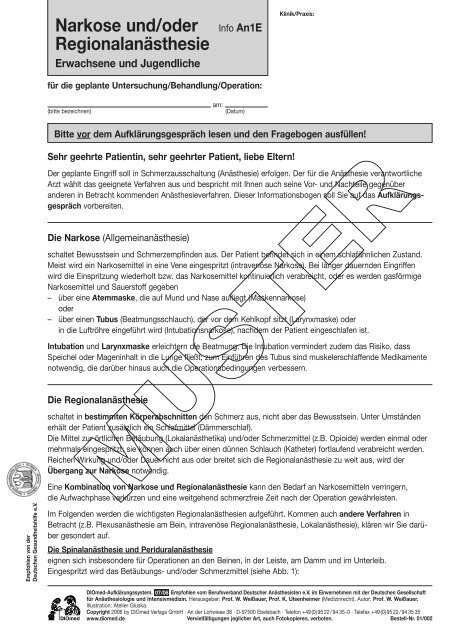 Narkose und/oder Info An1e Regionalanästhesie