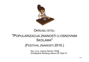 popularizacija znanosti u osnovnim školama - Osnovna škola "Split ...