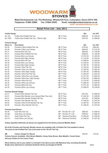 Woodwarm Price List July 2011 - Cambridge Stoves