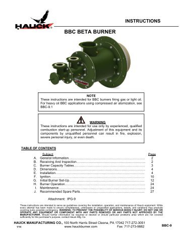 BBC BETA BURNER - Hauck Manufacturing
