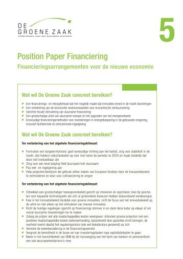 Position Paper Financiering - De Groene Zaak