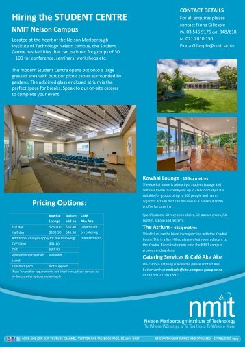 Venue Hire Flyer - NMIT