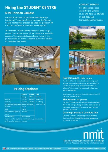 Venue Hire Flyer - NMIT