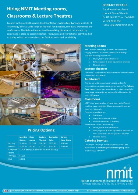 Venue Hire Flyer - NMIT