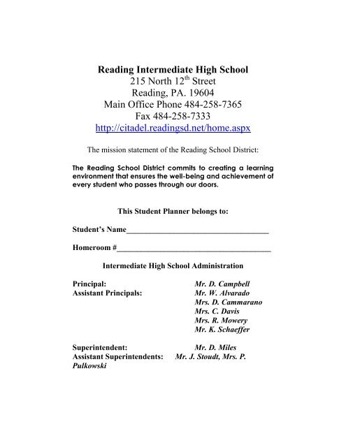 Reading Intermediate High School 215 North 12 Street ... - The Citadel