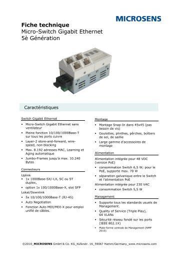 Fiche technique Micro-Switch Gigabit Ethernet 5è Génération