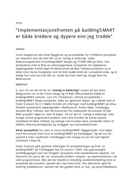 Implementasjonsfronten pÃ¥ buildingSMART er bÃ¥de bredere og ...