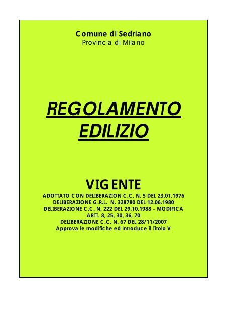 Regolamento Edilizio Vigente - Comune di Sedriano