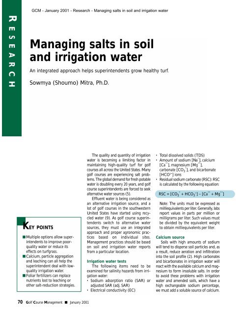 Managing salts in soil and irrigation water - GCSAA