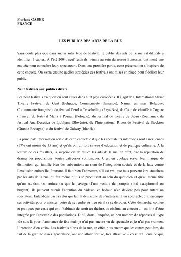 Floriane GABER FRANCE LES PUBLICS DES ARTS DE LA RUE ...