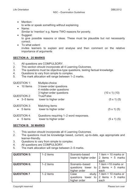 life orientation guidelines for common assessment task grade 12 2012