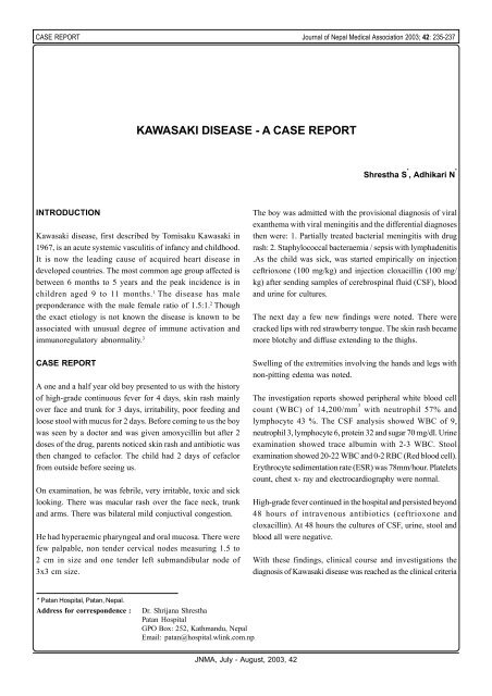 KAWASAKI DISEASE - A CASE REPORT - Journal of Nepal Medical ...