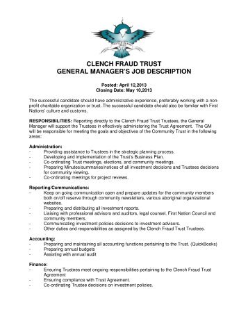 clench fraud trust general manager's job description